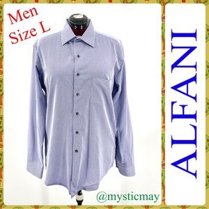 Men’s Stretch ALFANI Blue-Purple Pinstripe Fitted Button Up Dress Shirt Size L